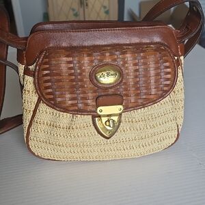 LeBong Vintage Brown and Tan Woven Crossbody Bag